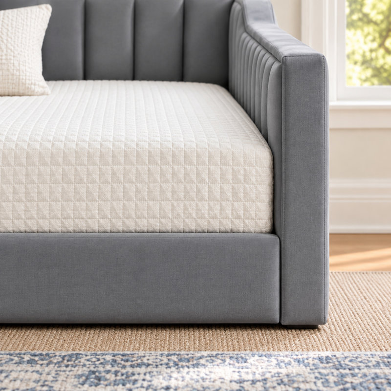 Lit de jour plateforme recouvert de velours avec poche de rangement latérale, gris, Lit double, Gris