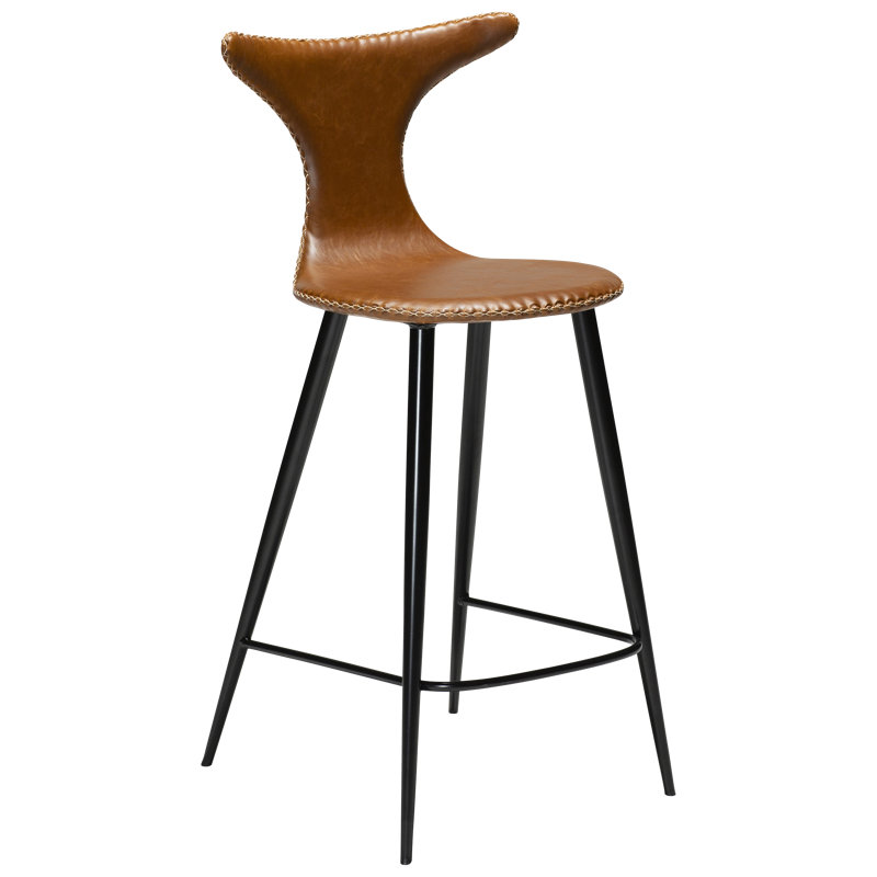 Upholstered Counter Stool with Metal Frame, Light Brown