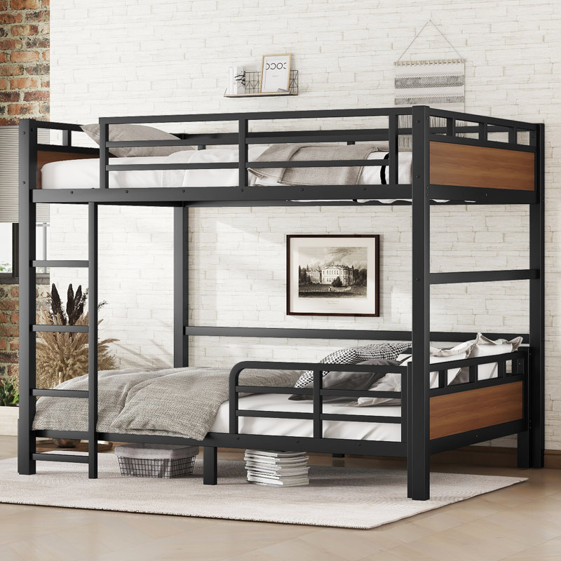 Metal Bunk Bed/Metal Loft Bed,Separable Bunk Beds,With Raised Security Fence,Walnut Color, Walnut, King