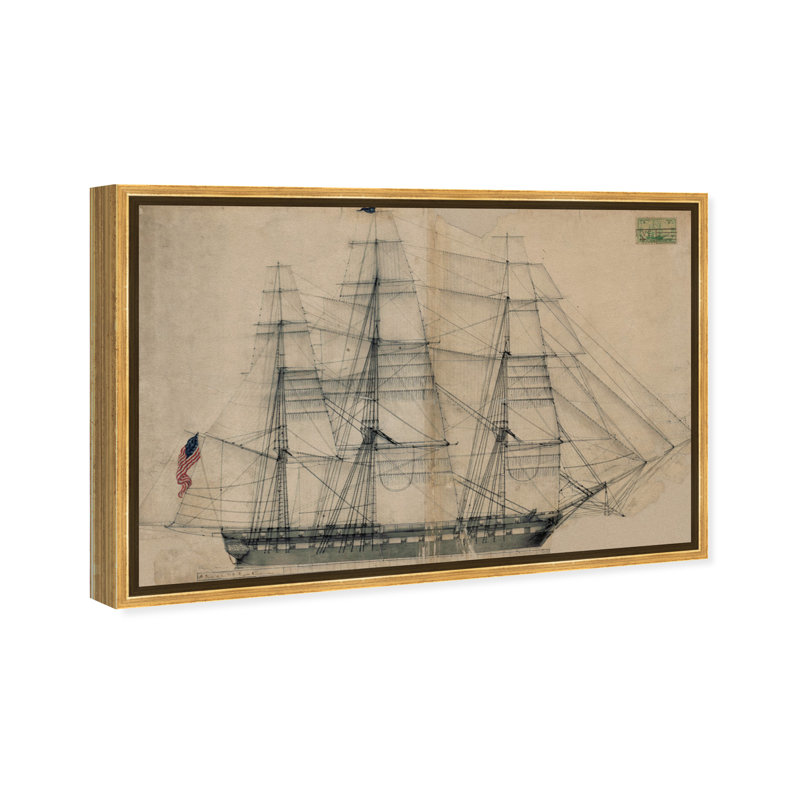 Reproduction d'art graphique sur toile Almeda USS Constitution Sail Plan 1817, H 24 po x l 16 po, Encadrement doré