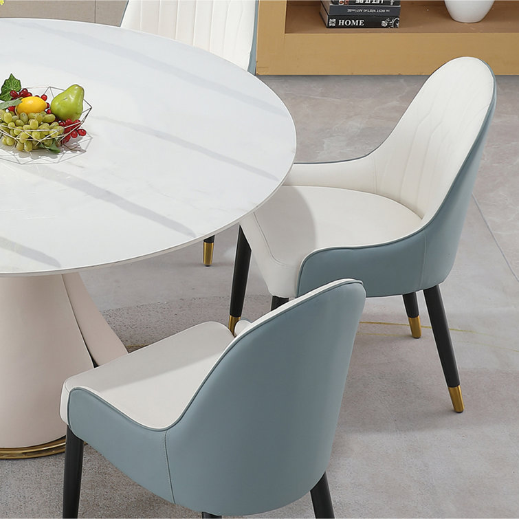 7 Piece Dining Room Sets 53 Sintered Stone Top Round Dining Table  White&Gray 6 Chairs