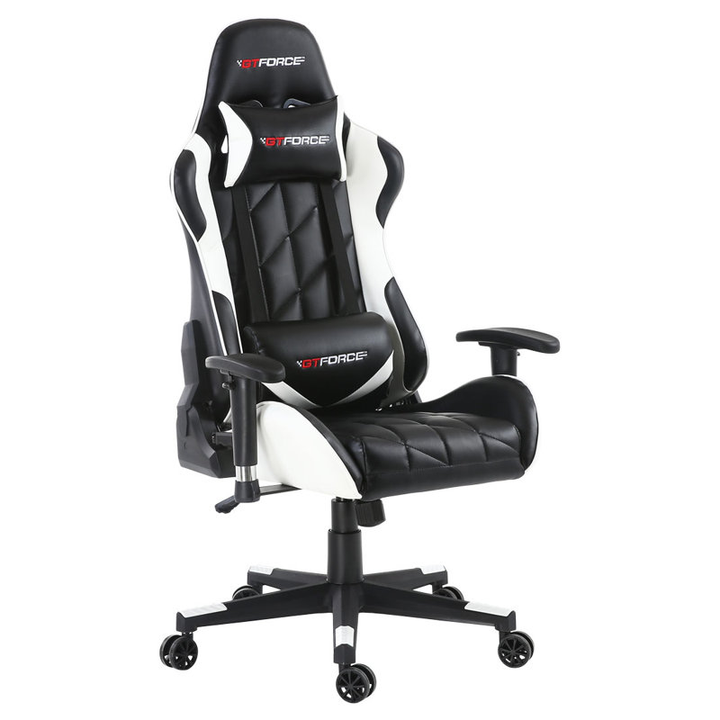 Brayden Studio Foreston Reclining Faux Leather PC & Racing Game Chair, White/Black