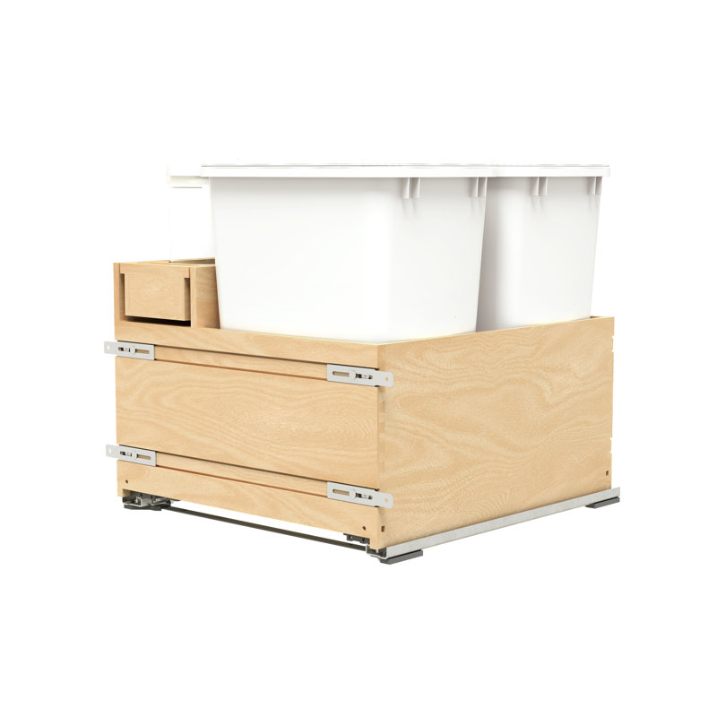 Poubelle escamotable en bois avec rangement OXO et fermeture en douceur