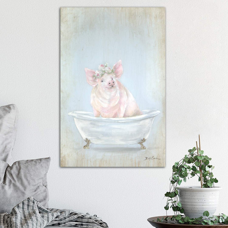 Pig In A Tub by Debi Coules - Wrapped Canvas Painting, 66.04 cm H x 45.72 cm W x 1.91 cm D