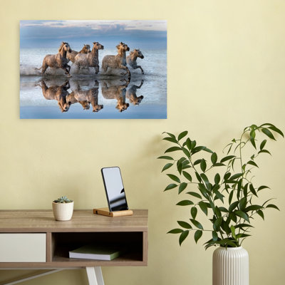 Wild Horses Running Water Contemporary Horse Nature Ocean Wall Art Print