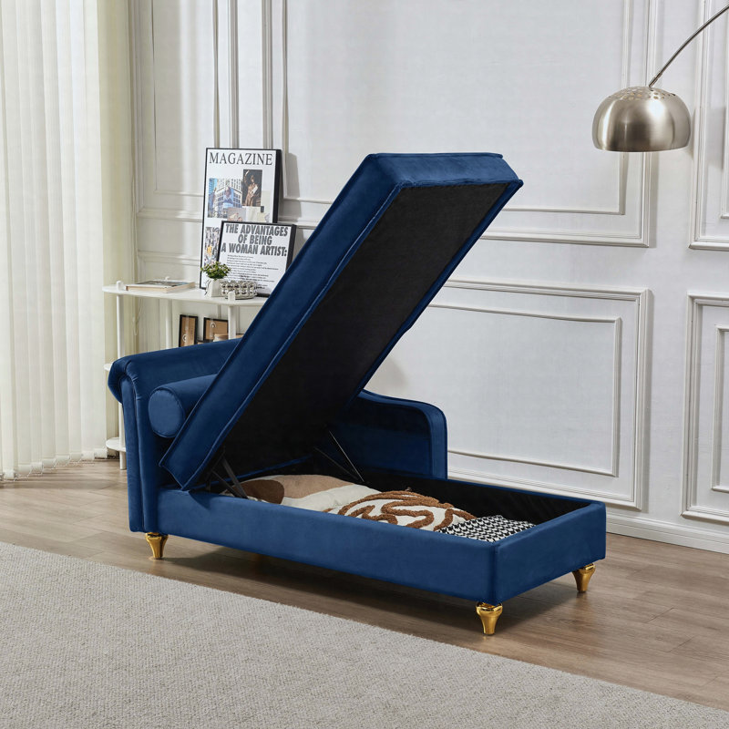 Chaise longue moderne avec revêtement en velours, Navy Blue