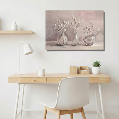 Art mural sur toile avec vases en verre peint avec fleurs séchées