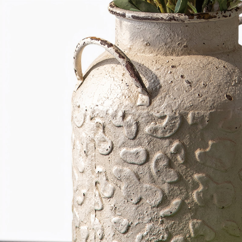 White Distressed Metal Double-Handled Tabletop Vase