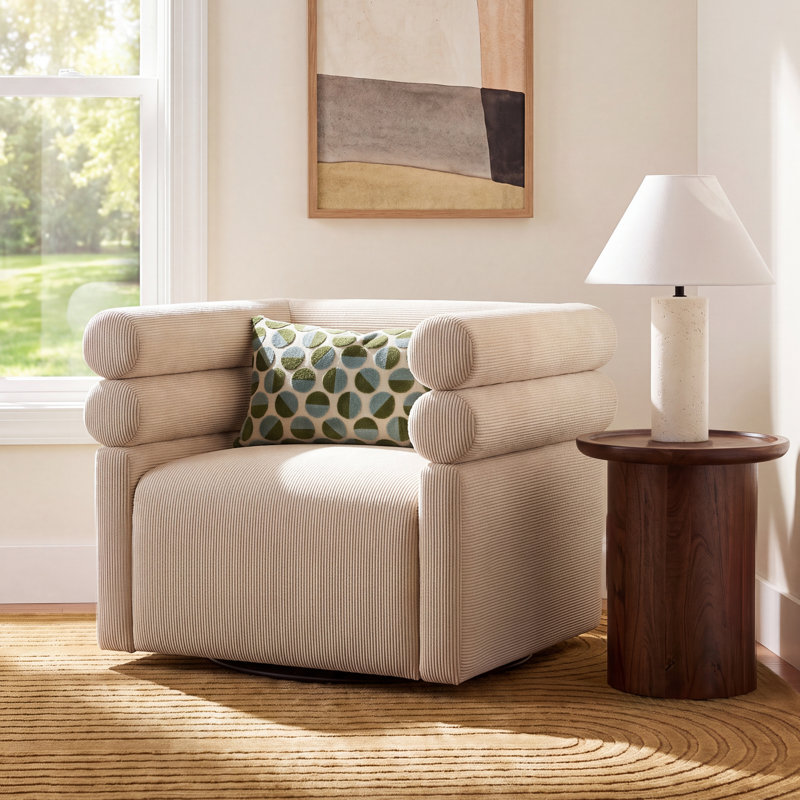 Evie Swivel Chair-Hampton Cream, Cream Polyester Blend