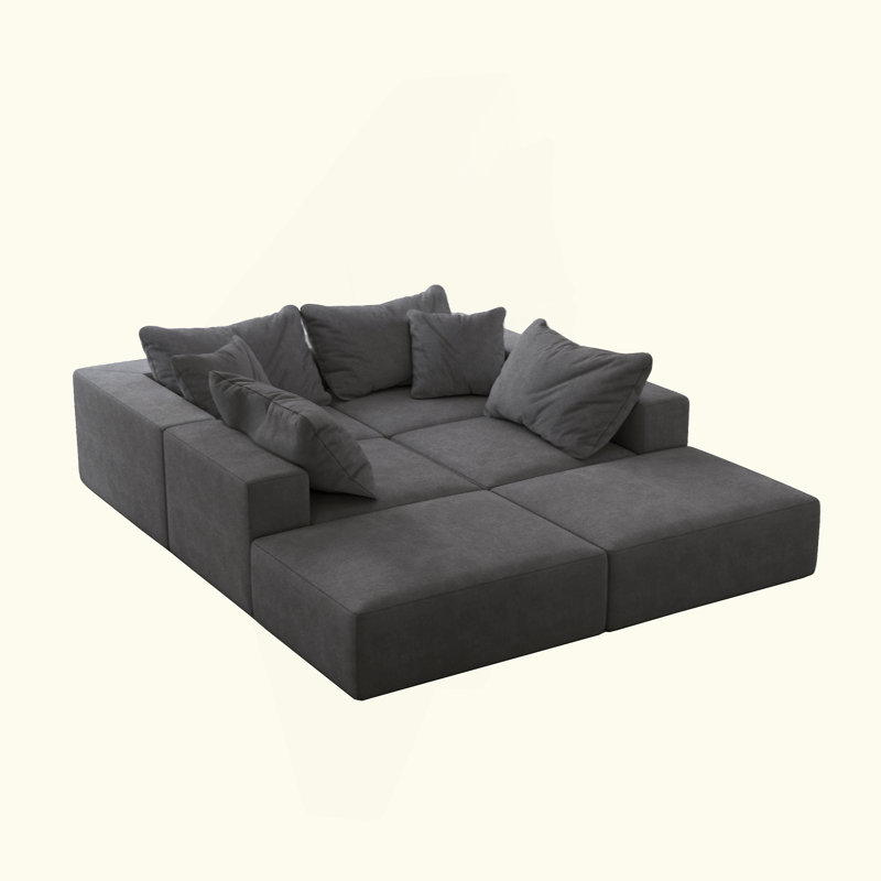 Ciriaca Boneless L Shaped Chenille Upholstered Sectional Sofa with 6 Pillows, Gray Chenille