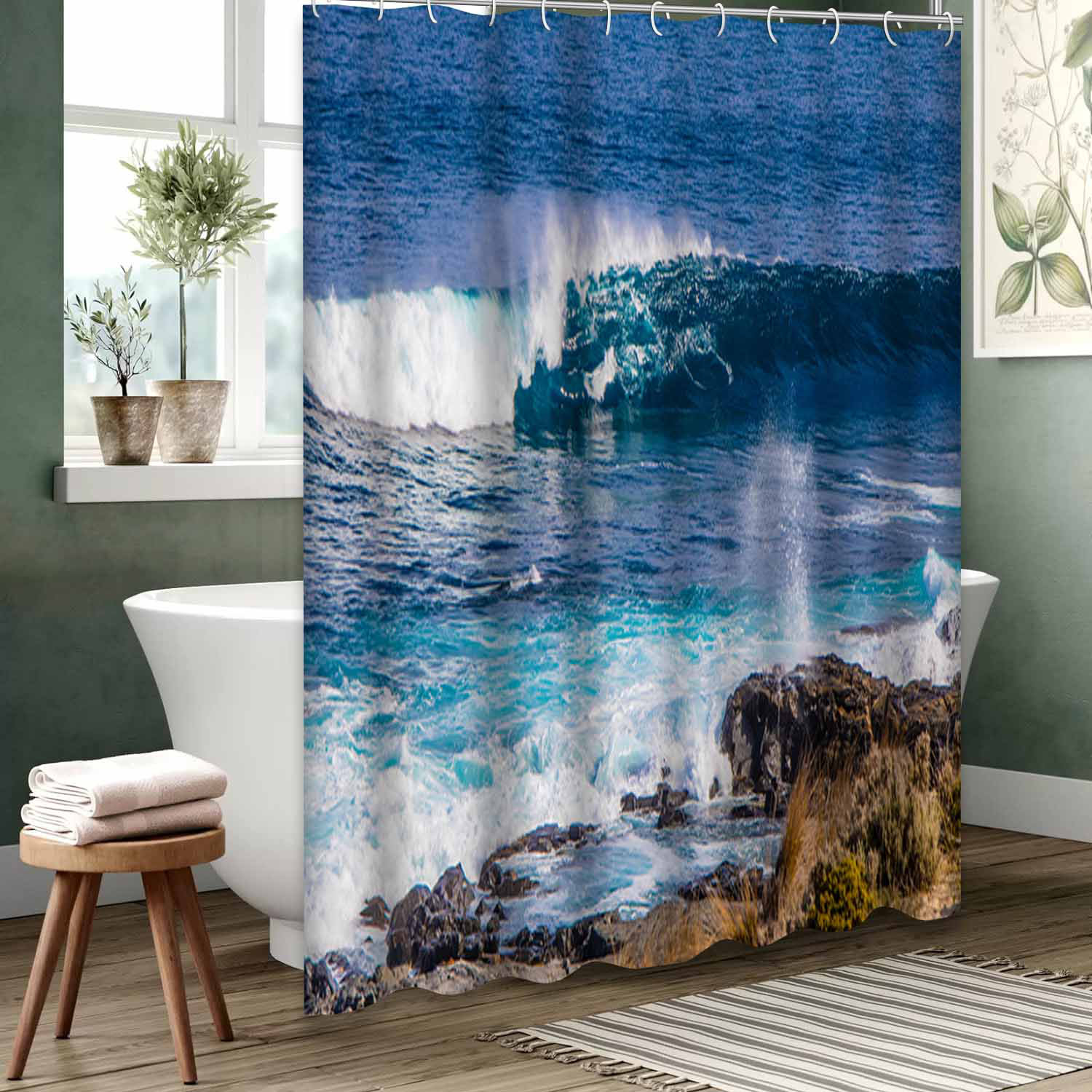 East Urban Home Waterproof Shower Curtain,Waves Ocean Wave Australian ...