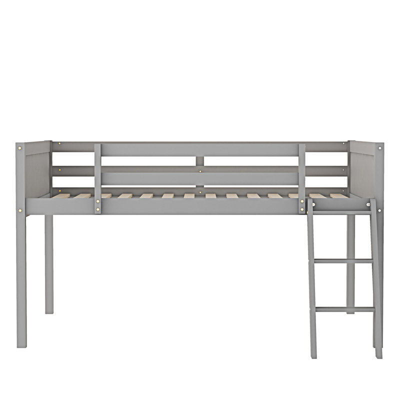Lit mezzanine bas en bois avec échelle, Gris