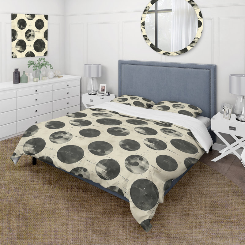 Ensemble de housse de couette noir anthracite rétro Midcentury Circle II - Midcentury, King Duvet Cover + 2 King Pillow Shams