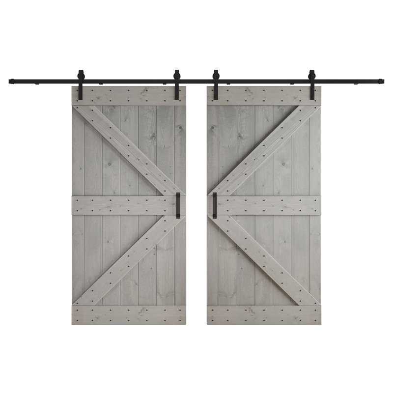 Porte de grange coulissante double K Series, 84 po x 84 po, Gris clair