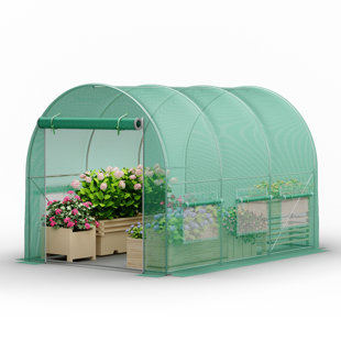 Serre de plain-pied 10 x 7 x 7 pi, serre extérieure pour tunnel, grande maison à cerceaux pour l'extérieur, maison chaude pour l'hiver avec 6 fenêtres en filet ventilées, structure en acier galvanisé