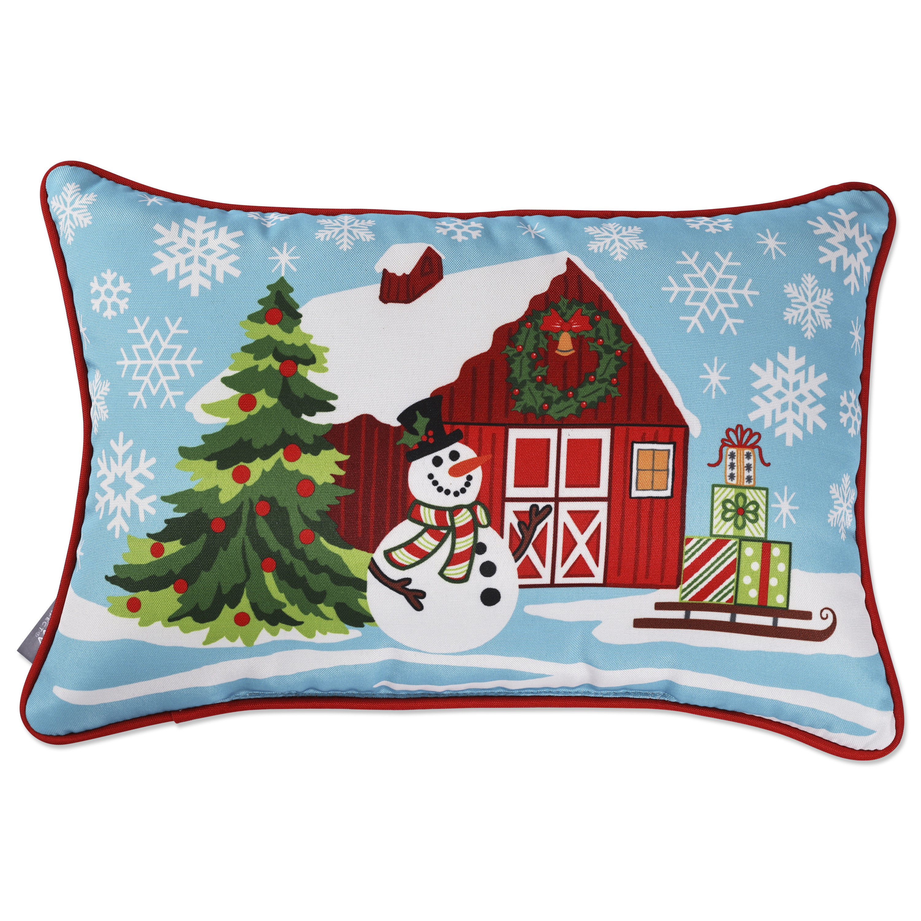 Christmas Tree Sled Embroidered Lumbar Pillow