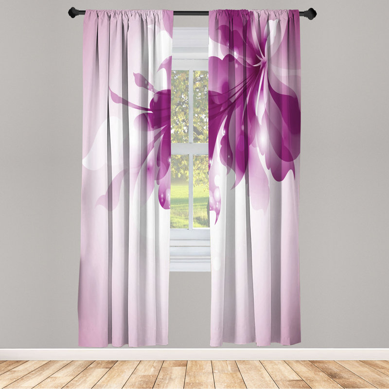 Microfiber Floral Semi-Sheer Rod Pocket Curtain Panels, 28" W x 95" L, Dark Blue/Light Blue/White