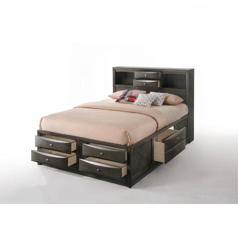 Grey Oak Finish Queen Bed W/Storage