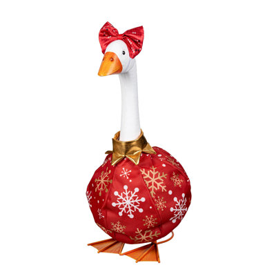 Giddy The Goose, Metal Porch Statue With Christmas Ornament Outifit, 21in. H