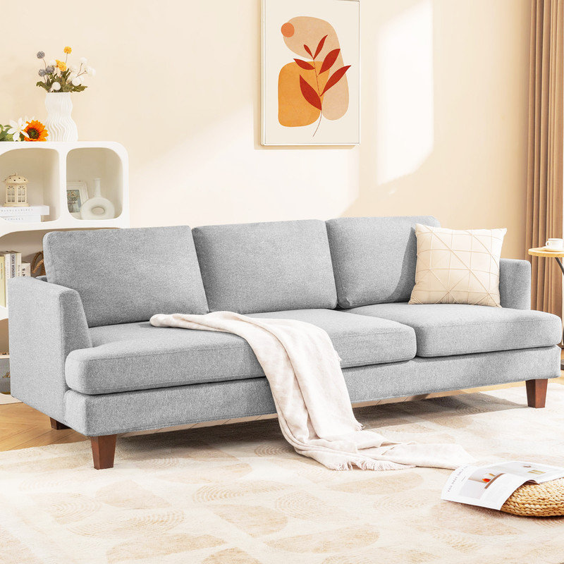 3 Seater Sofa 89" Upholstered Sofa Couch with Square Arm for Living Room, Gray