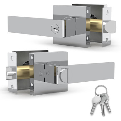 Poignée de porte intérieure réversible avec rosette carrée Mega à poignées ROBELL pour chambres à coucher, salles de bain, couloirs et plus | Serrure de porte moderne en acier inoxydable