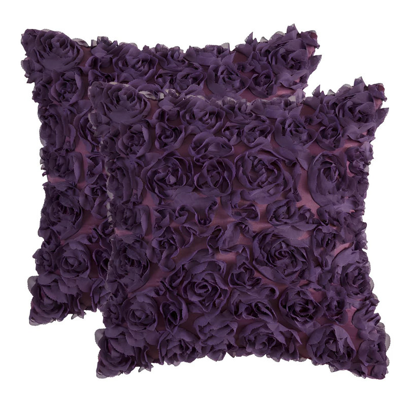3D Chiffon Rose Pattern Throw Pillow, 18"H x 18"W, Square, Black