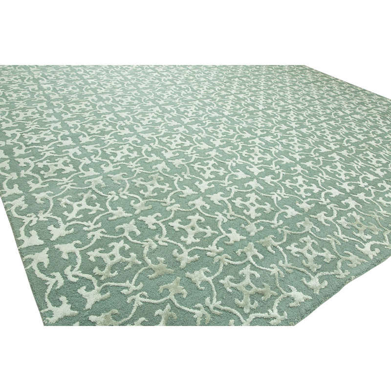 Wool Geometric Area Rug in Blue, Rectangle 2' x 3'