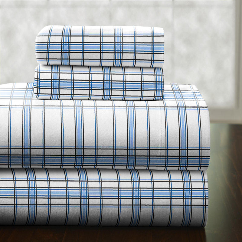 Ensemble de draps 100% coton en flanelle imprimée 170 g / m² Pointehaven, Ensemble de draps pour très grand lit californien