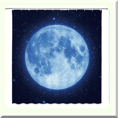 StarryNight Glow Shower Curtain - Fantasy Moon & Sky Design, Navy Blue & Black, Polyester Fabric with Hooks