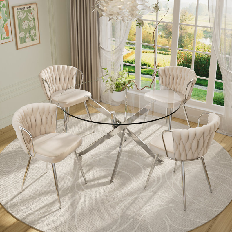 Ensemble de salle à manger 5 pièces, H 29,5 po x L 47,24 po x l 47,24 po, Beige/Silver