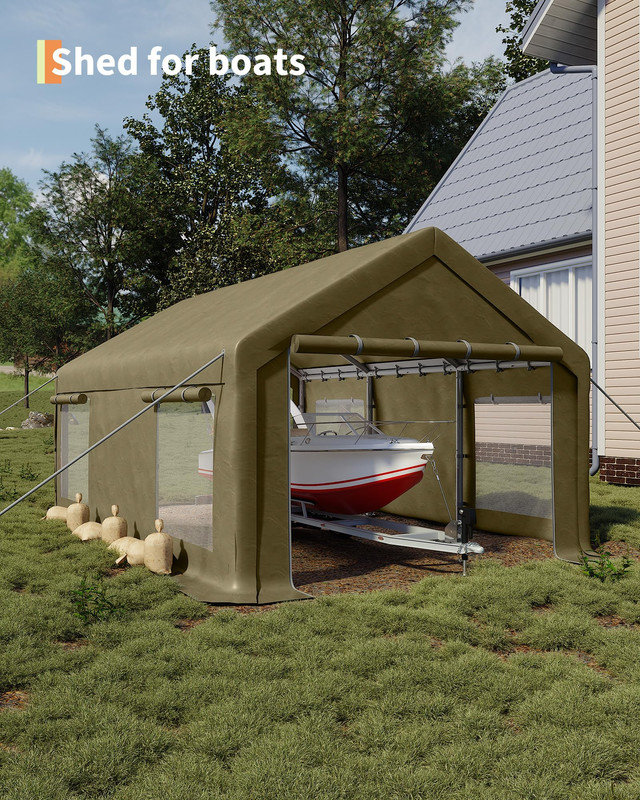 10x20 ft Portable Garage Car Port, 200g PE Canopy Shelter with 2 Roll-Up Doors & 4 Windows, Heavy Duty Metal Frame for Vehicles, Storage, Events