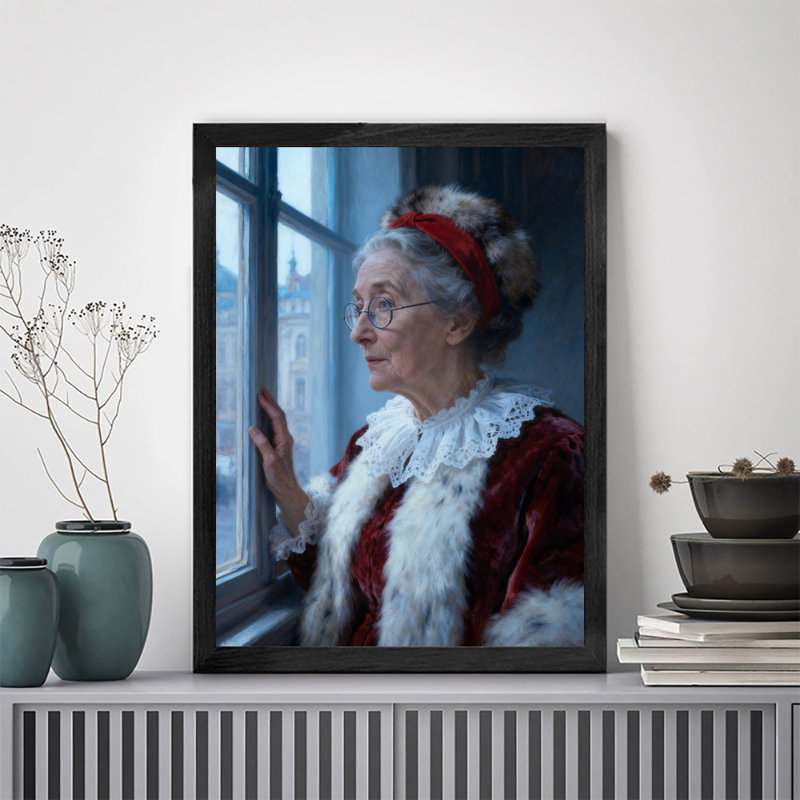 «Black», encadré noir, art de grand-mère de Noël rétro, impressions de style rétro, H 17 po x l 13 po