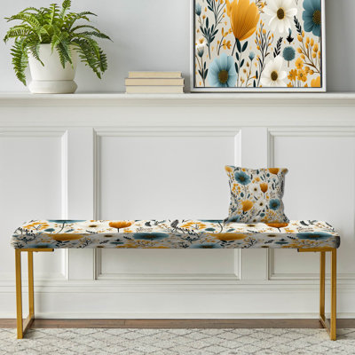 Banc floral rembourré or