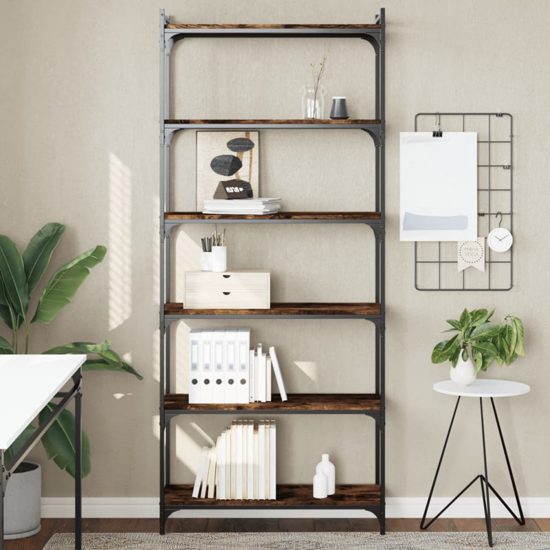 Tymarius Bookcase, Smoked Oak, (6 Shelves) 74" H x 32" W x 12" D