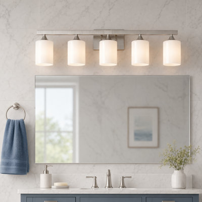Éclairage pour salle de bain 5 lumières en nickel brossé argenté