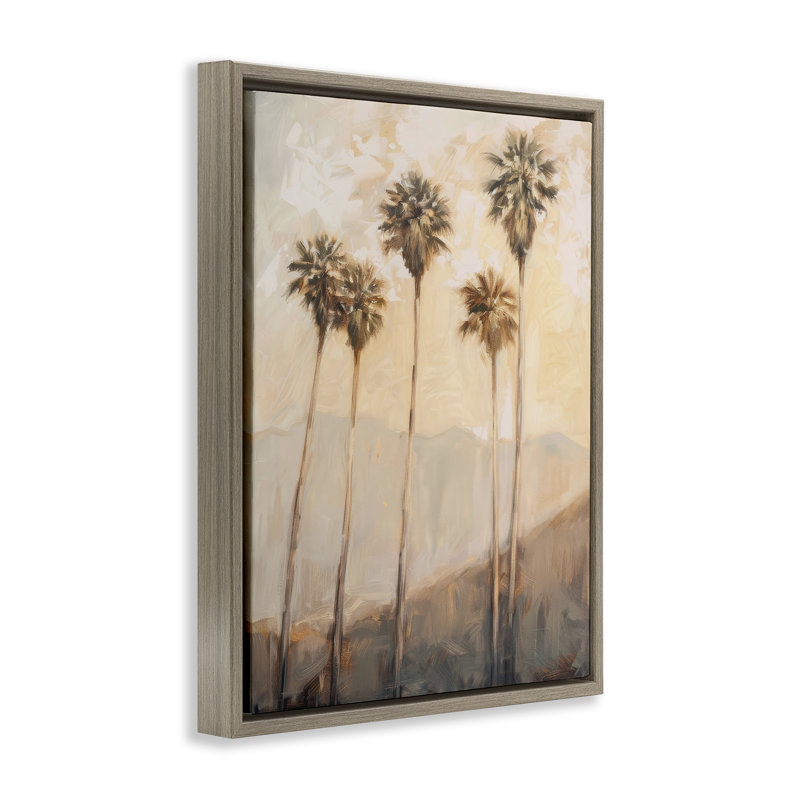  "SoCal Sunny Palm Trees Floater", art mural par Petal Prints Design, Cadre flottant orme Montalcino, H 21 po x l 17 po