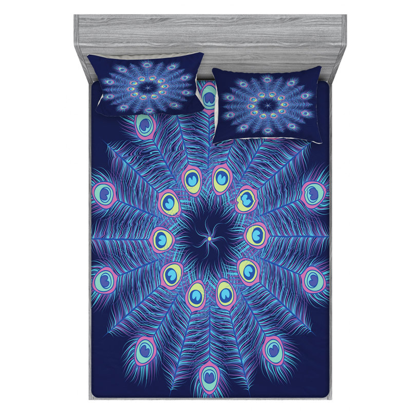 Ensemble de draps en micro-fibre, Queen Sheet Set with Fitted Sheet, Mandala paon