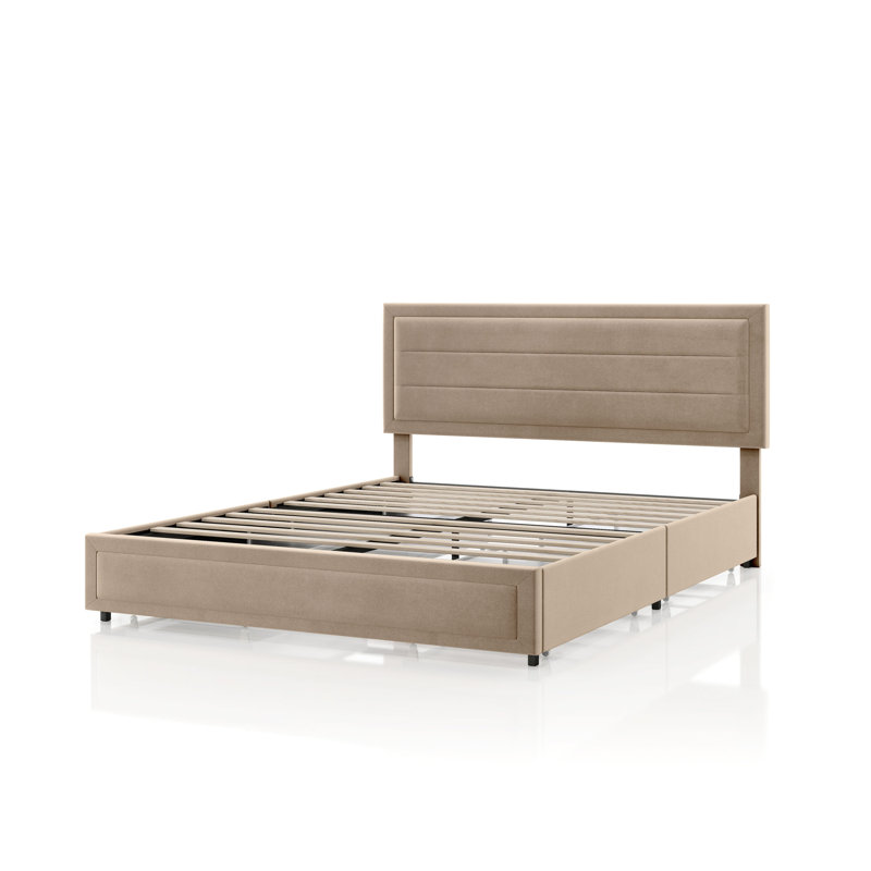 Lit plateforme tapissier avec rangement, Grand, Velours brun