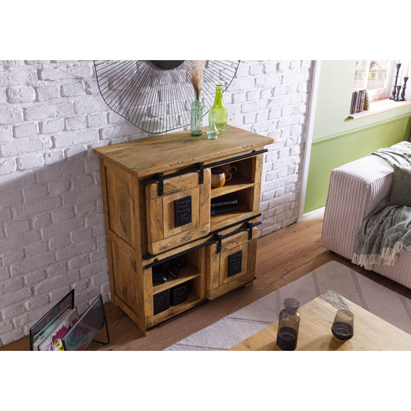 Railway 90cm Solid Wood Sideboard, Natural Varnish
