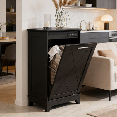 Armoire à poubelle inclinable avec désodorisant à ion négatif, poubelle pour poubelle de cuisine et de salon autoportante pour poubelles de 10 à 13 gallons, armoire de rangement compacte