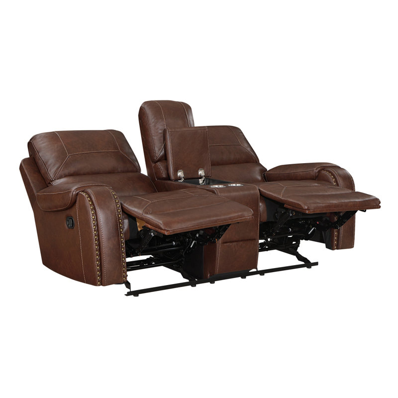 Amiyra 76" Traditional Double Glider Reclining Loveseat with Center Storage Console, Power Outlets, USB Ports & Elegant Nailhead Trim