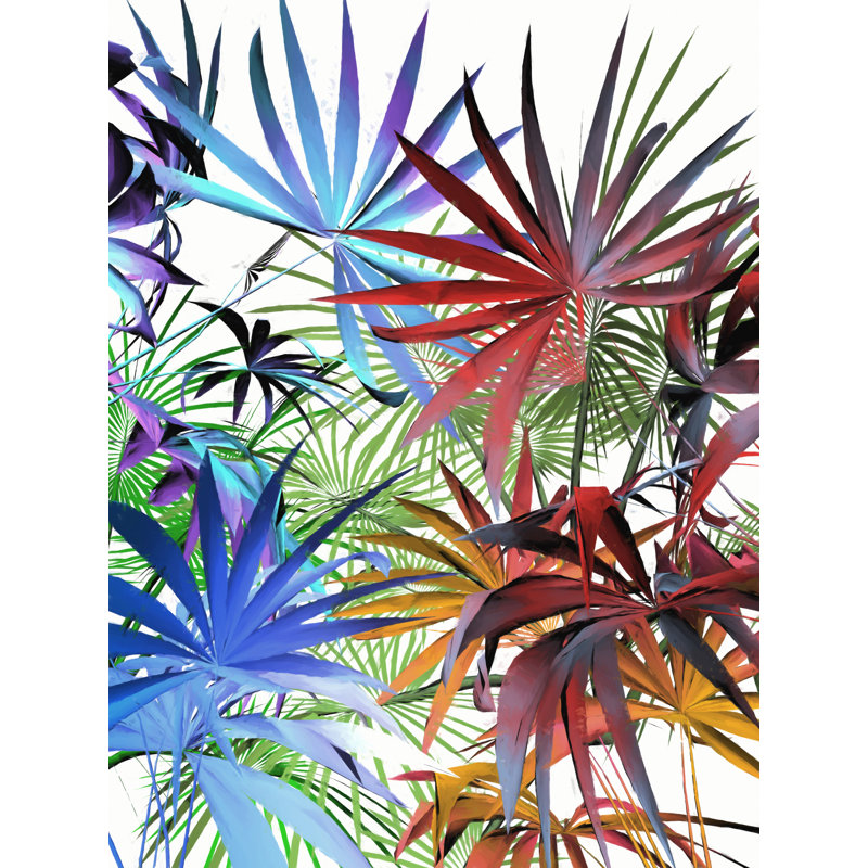 Feuillage tropical par Angel Estevez - peinture, H 31,2 po x l 25,2 po, Papier avec cadre noir