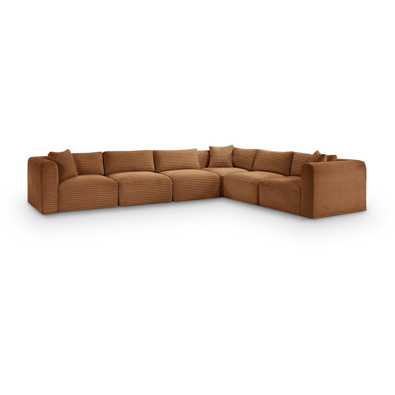 Canapé modulaire en L Carmean Performance, Velours côtelé texturé, 3 sans accoudoirs, 3 en coin