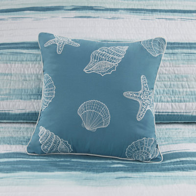 King/ King Quilt With Decorative Pillows - 100% For A Bedroom 6 Piece In Size Storm Blue Calming Decor