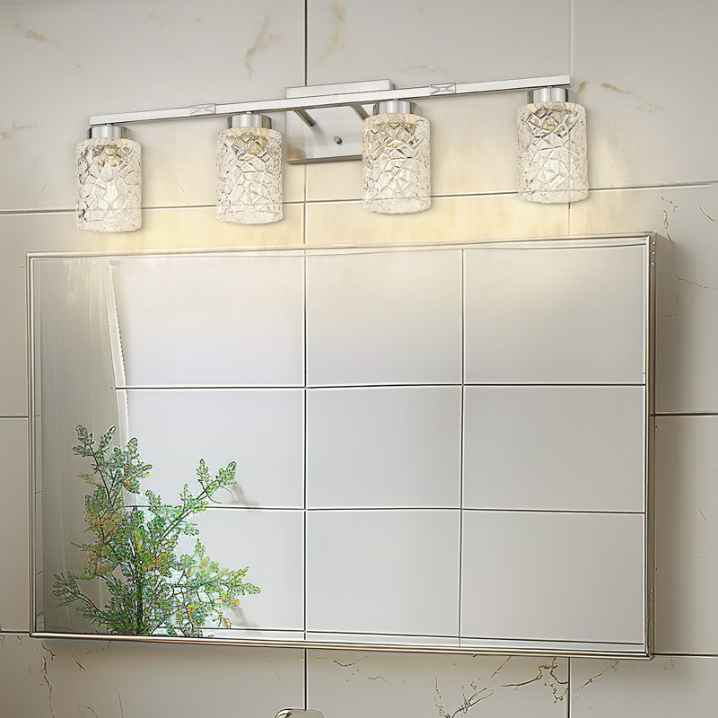 Luminaire de salle de bain à intensité variable, géométrique craquelé, H 9 po x l 31 po x P 6,80 po, Nickel brossé, 4