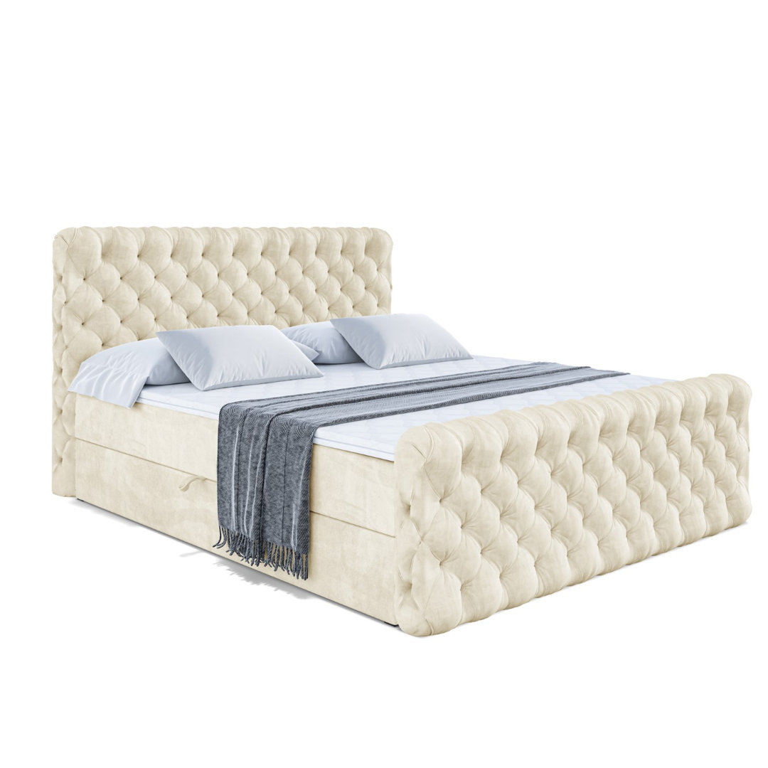 Boxspringbett mit H3 Bonell-Federkernmatratze, Topper und Bettkasten