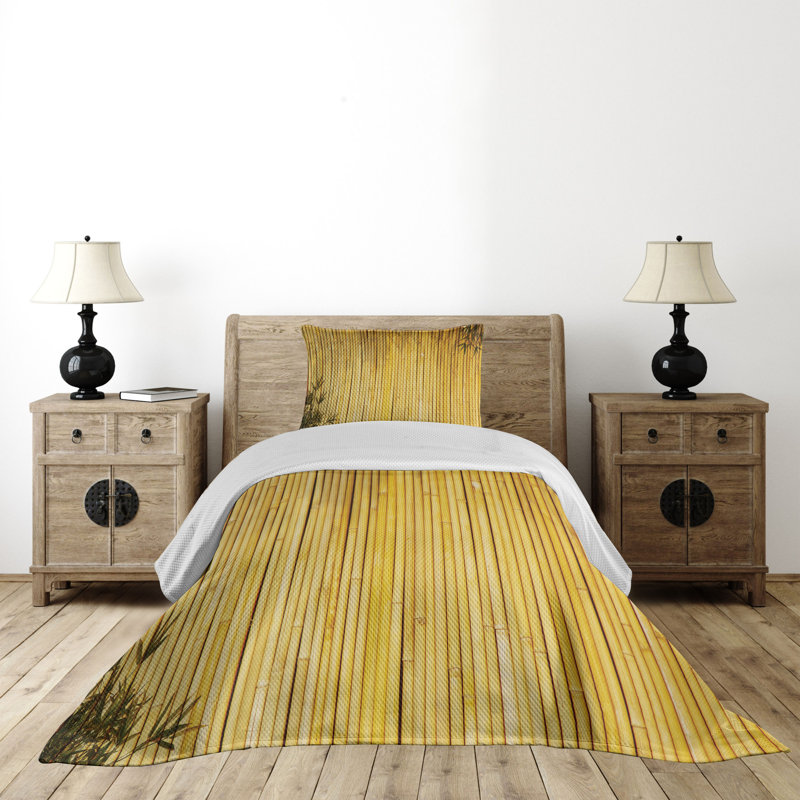 Twin Yellow Bamboo Pattern Quilted Bedspread Set