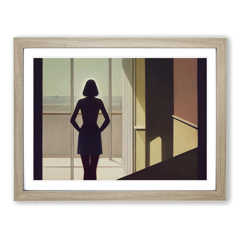 XH1022-10282X Woman at the Window 1 Piece Single Picture Frame Wall Art, 46cm H x 64cm W x 2cm D, Oak Framed