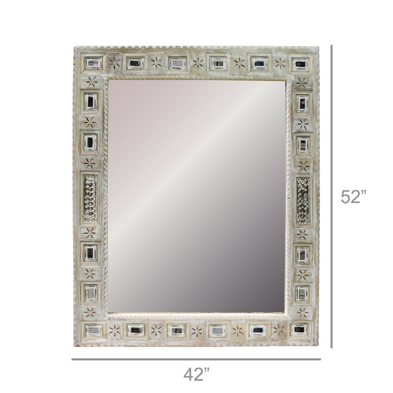 Oracle Hand Carved Mango Wood Whitewash Mirror
