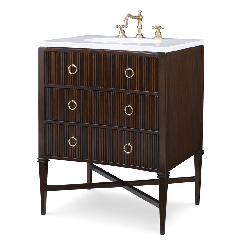 Reeded 28.5'' Single Bathroom Vanity with Marble Top